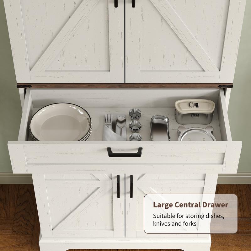 Rustic White Freestanding Pantry Storage Cabinet with Shelves