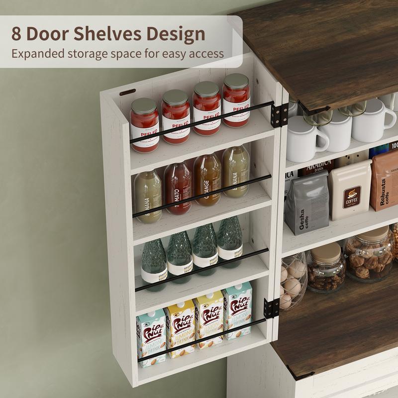 Rustic White Freestanding Pantry Storage Cabinet with Shelves