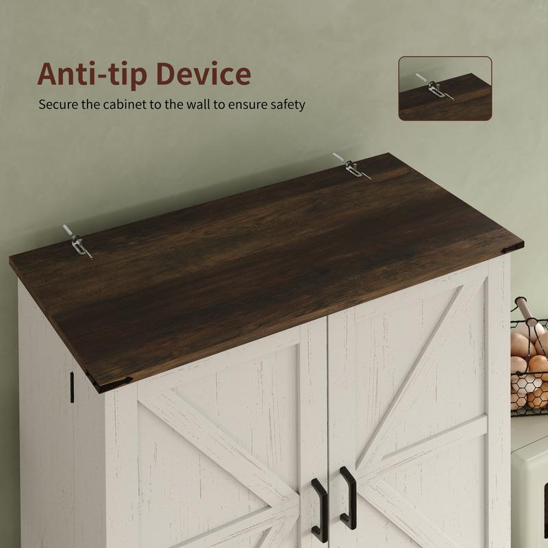 Rustic White Freestanding Pantry Storage Cabinet with Shelves