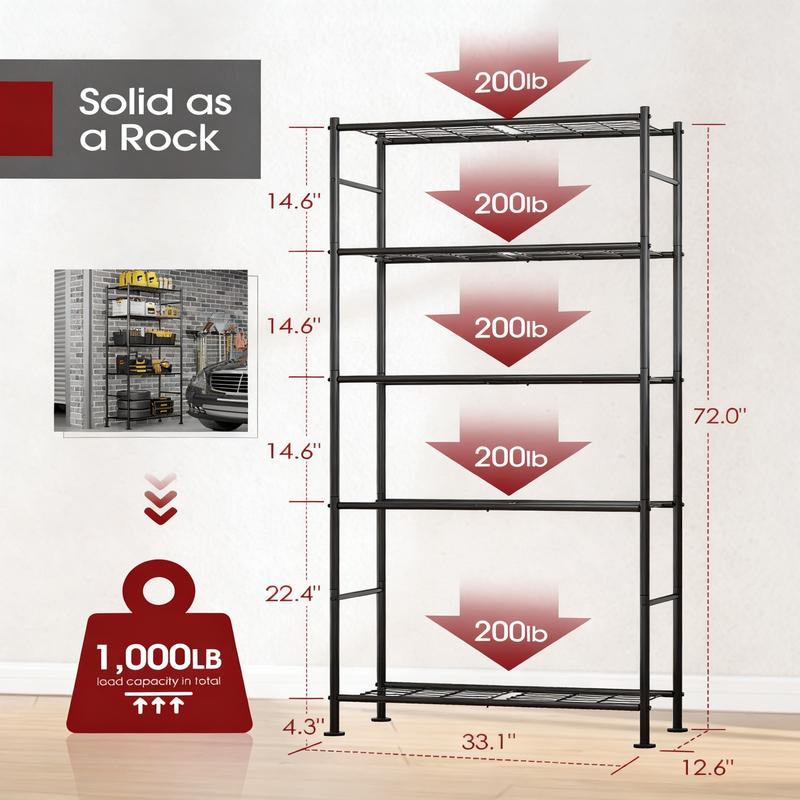 Multipurpose 5-Shelf Organizer Rack for Home & Garage