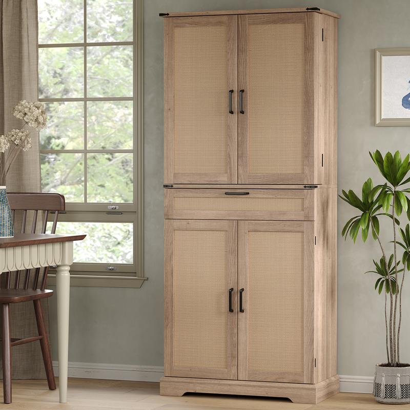 Rustic White Freestanding Pantry Storage Cabinet with Shelves